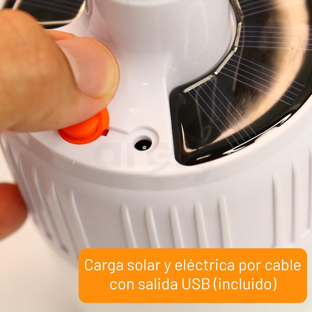 Foco Lámpara LED 40 W Recargable Solar y USB con Gancho