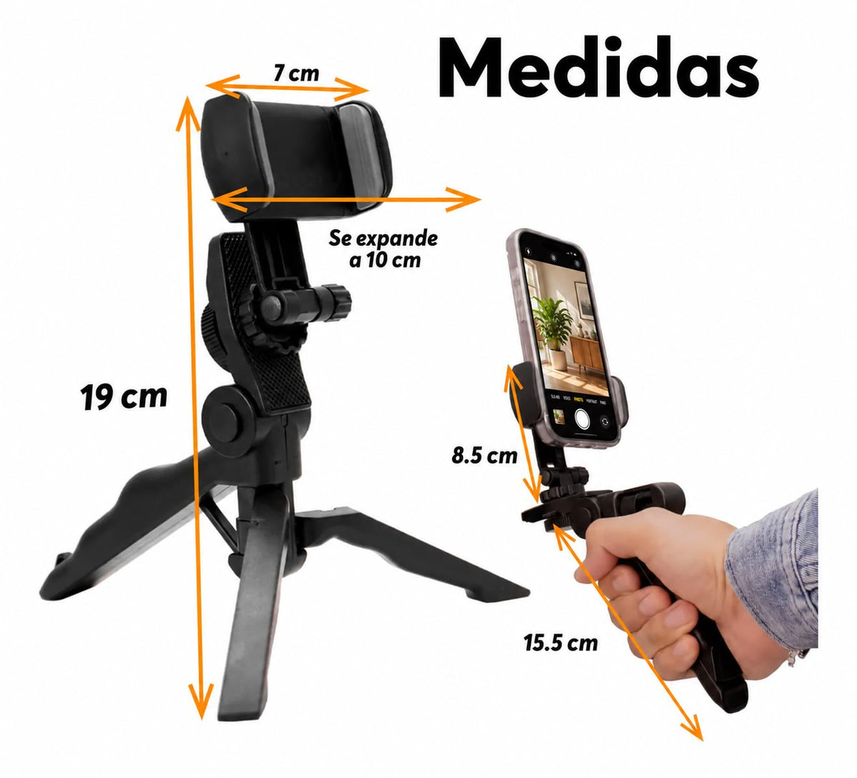 Trípode para Celular 2 en 1 con Mango y Rotación 360°