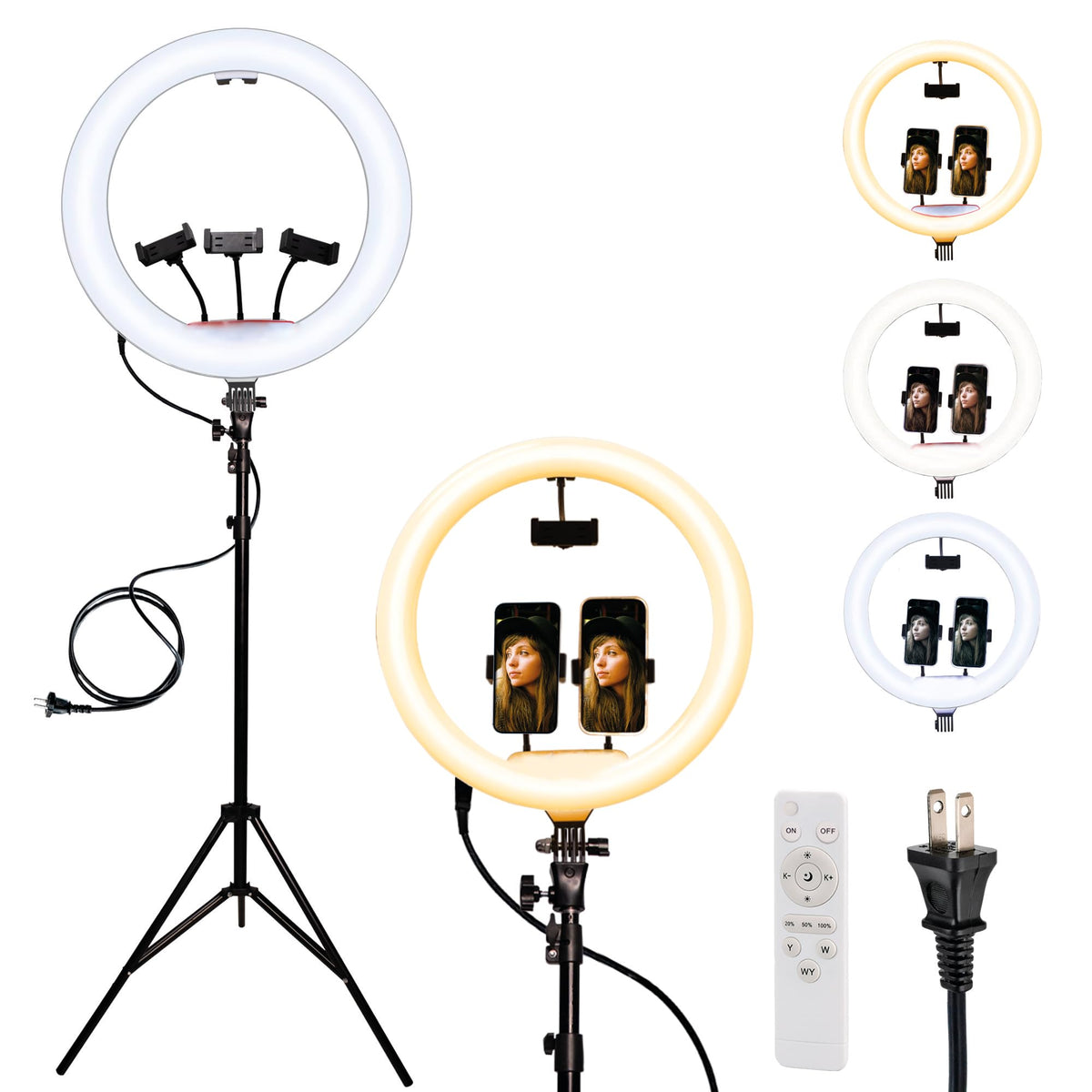 Aro de Luz LED con Tripié de 2 m y Soporte para Celular 18 pulgadas / Tricolor