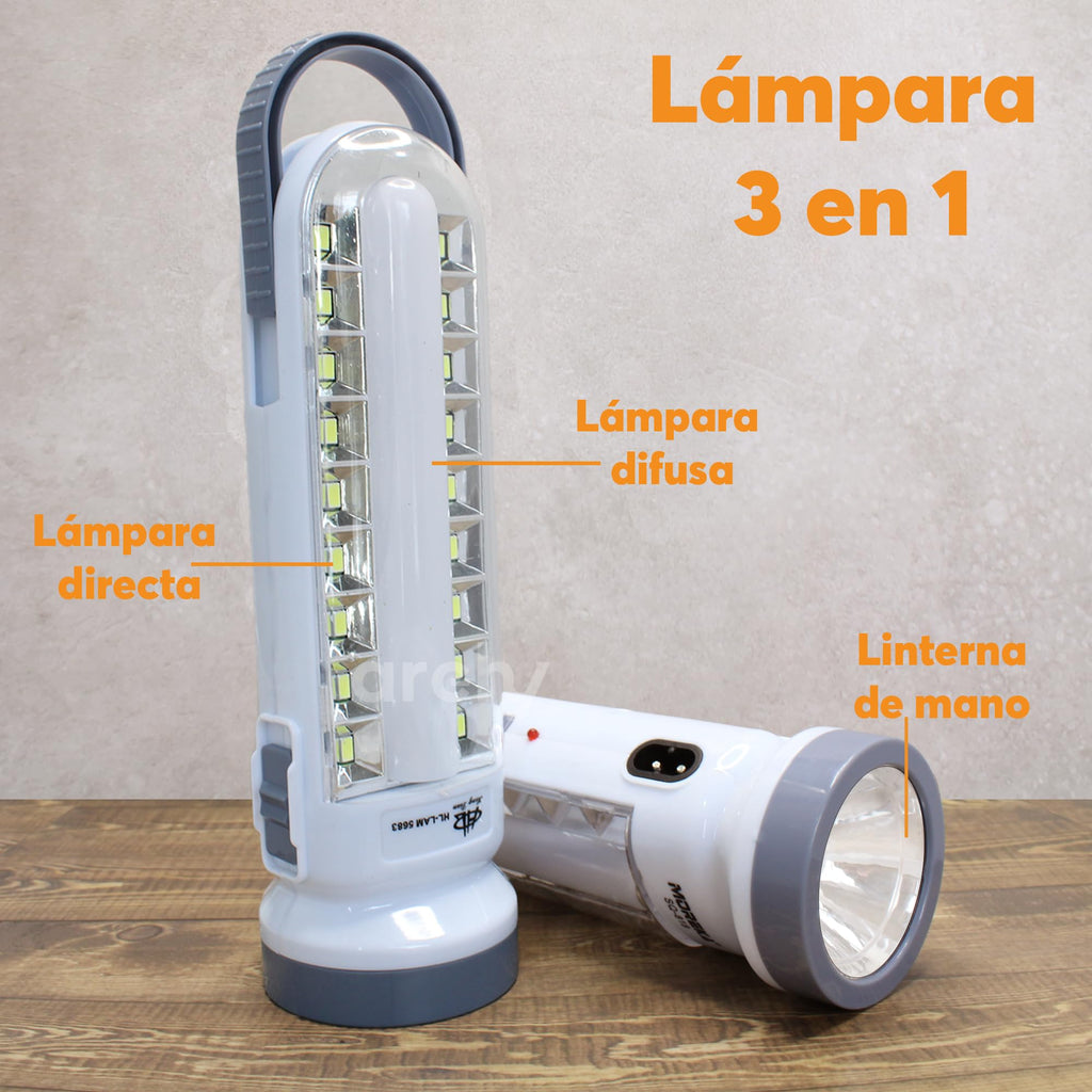 Lámpara LED de Emergencia Recargable 3 en 1 con 18 LEDs