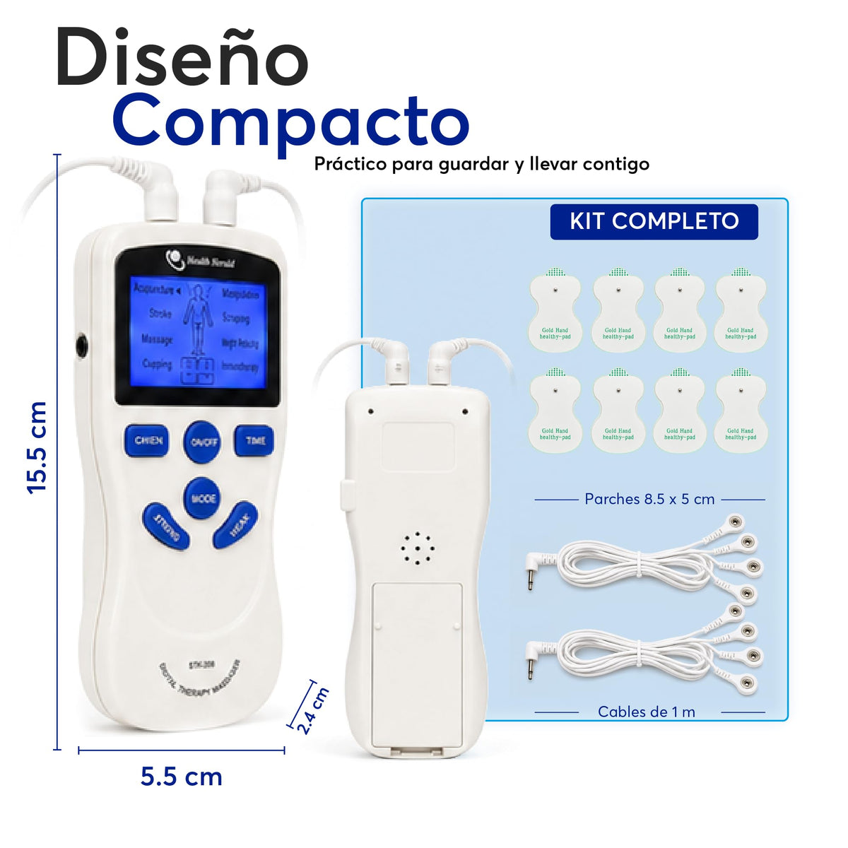 Electroestimulador TENS Portátil con 8 Parches