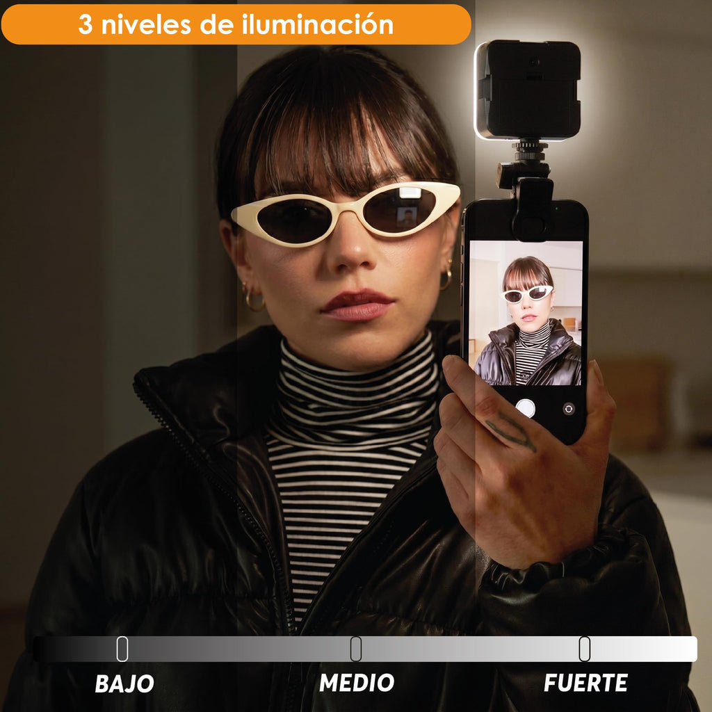 Luz LED para Celular con Clip y Zapata para Cámara