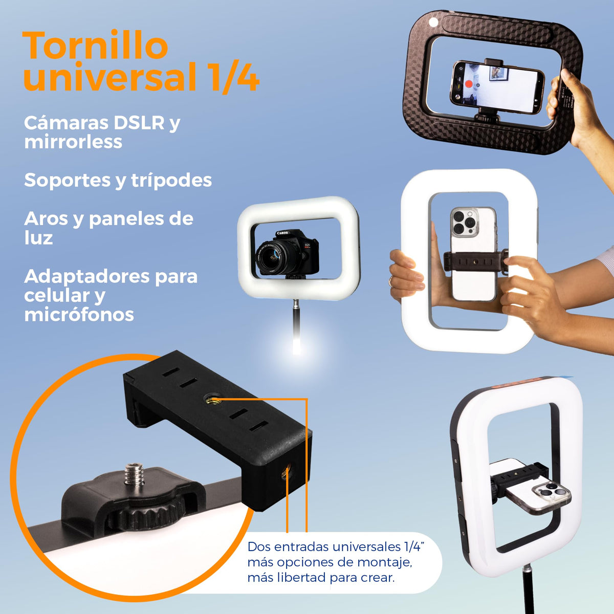 Panel de Luz LED de 11" con Tripié y Soporte Central para Celular
