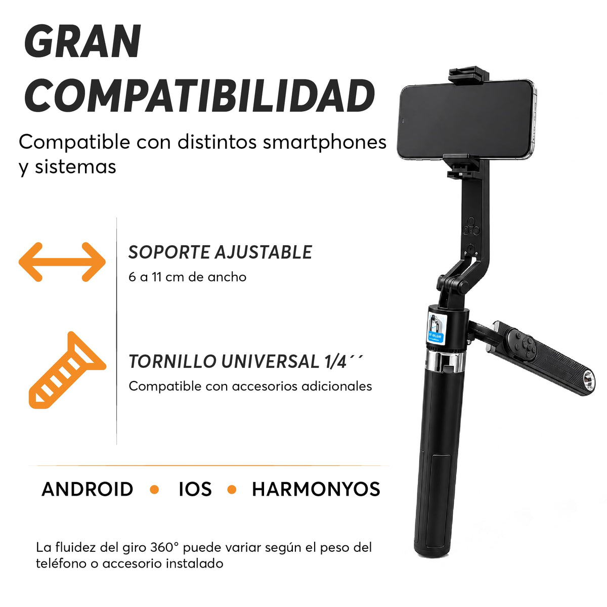Trípode Selfie con Seguimiento Facial 360° y Control Remoto