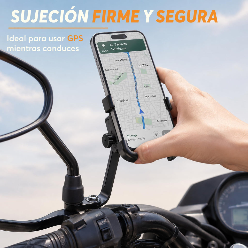 Soporte de Celular para Moto y Bici Metálico con Rotación 360°