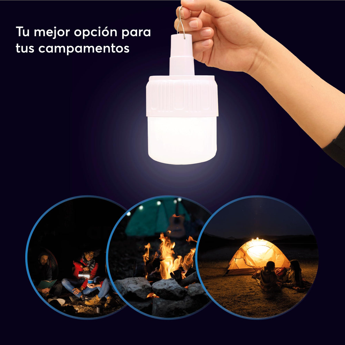 Foco Lámpara LED 40 W Recargable Solar y USB con Gancho