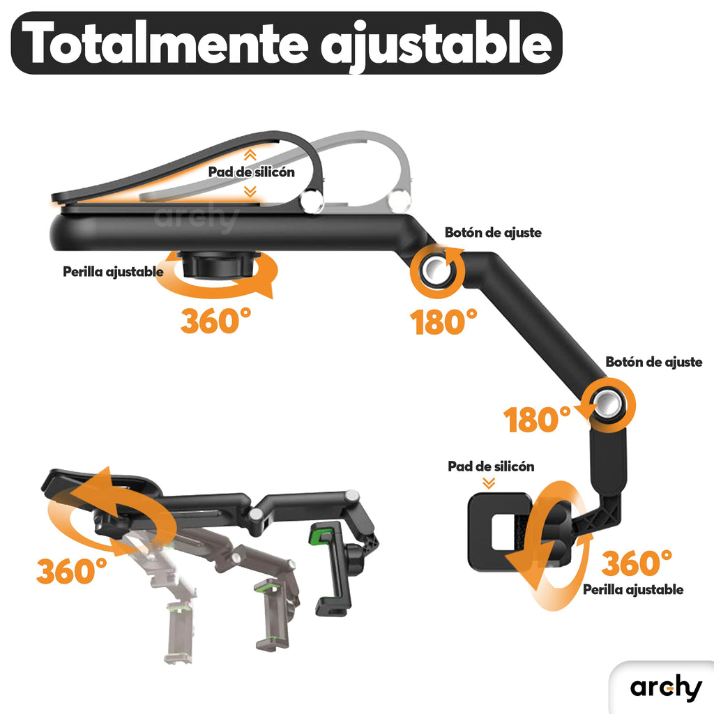 Soporte de Celular para Parasol de Auto con Brazo Articulado
