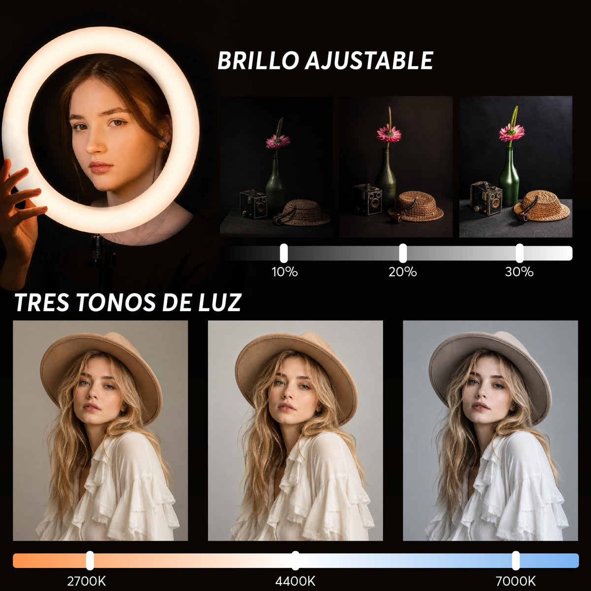 Aro de Luz LED con Tripié de 2 m y Soporte para Celular