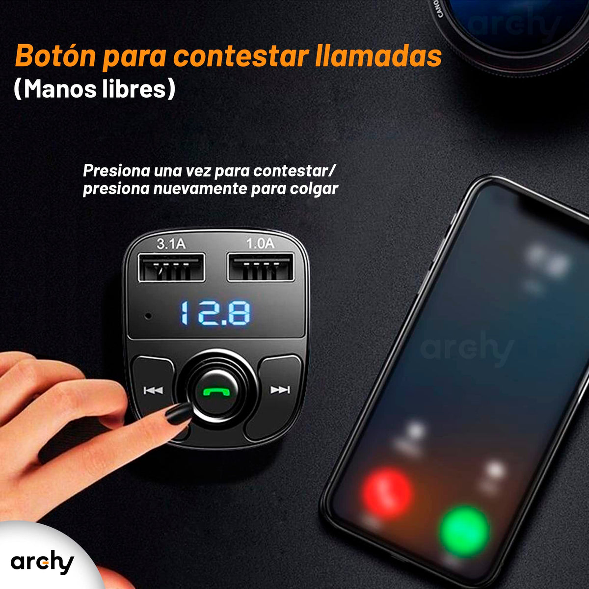 Transmisor Bluetooth FM para Carro 3.1 A con Manos Libres