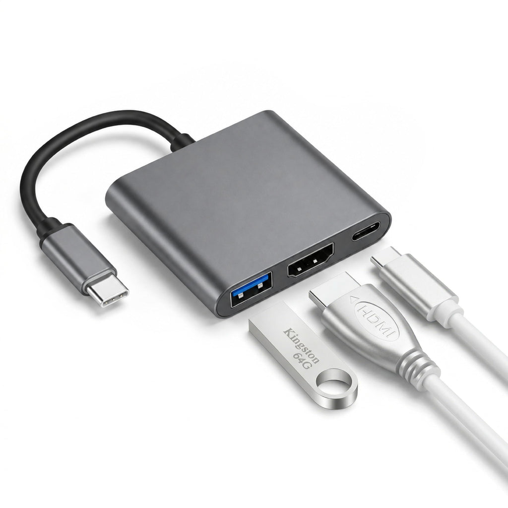Hub USB-C 3 en 1 con HDMI, USB 3.0 y USB-C