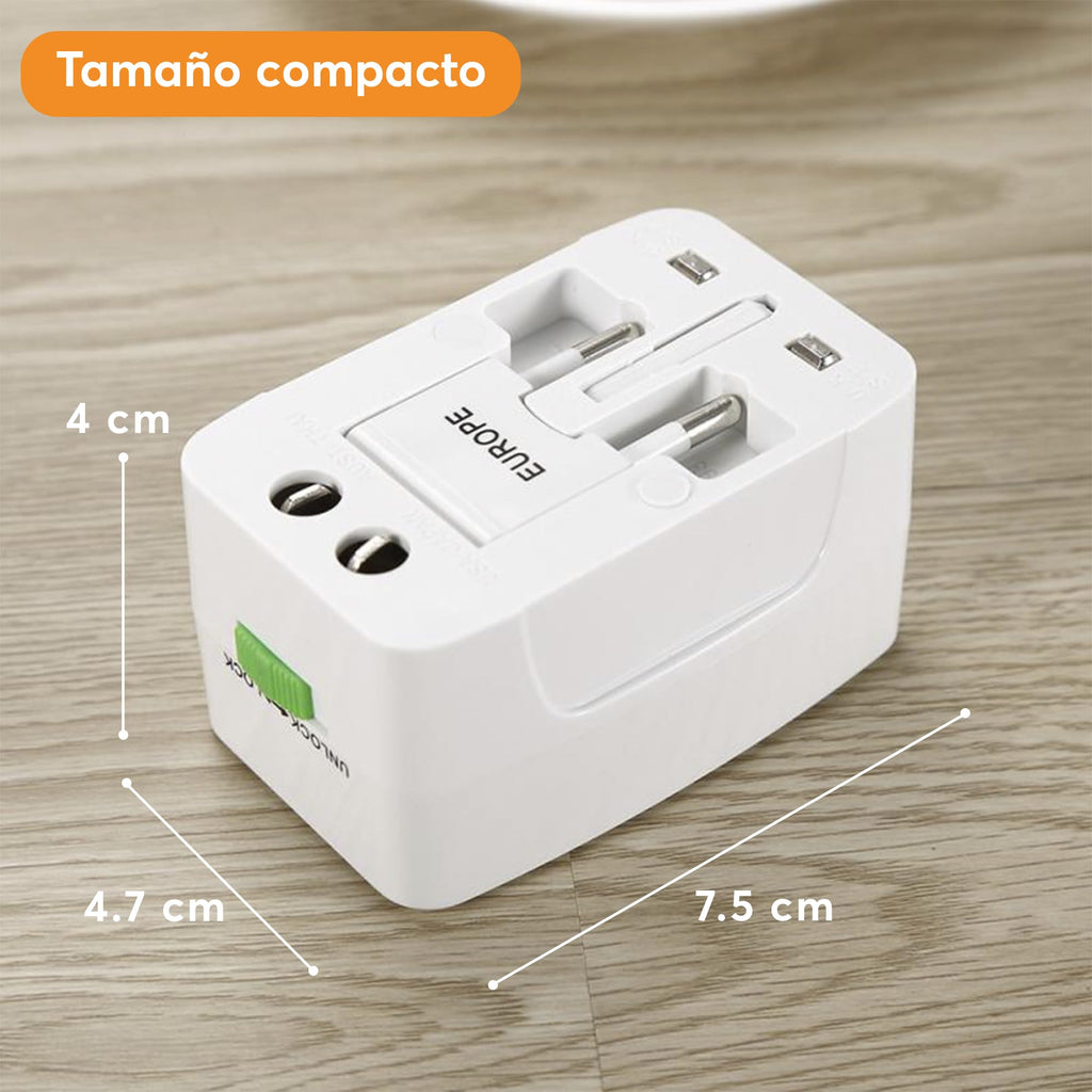 Adaptador Universal de Viaje con Puertos USB-A y USB-C
