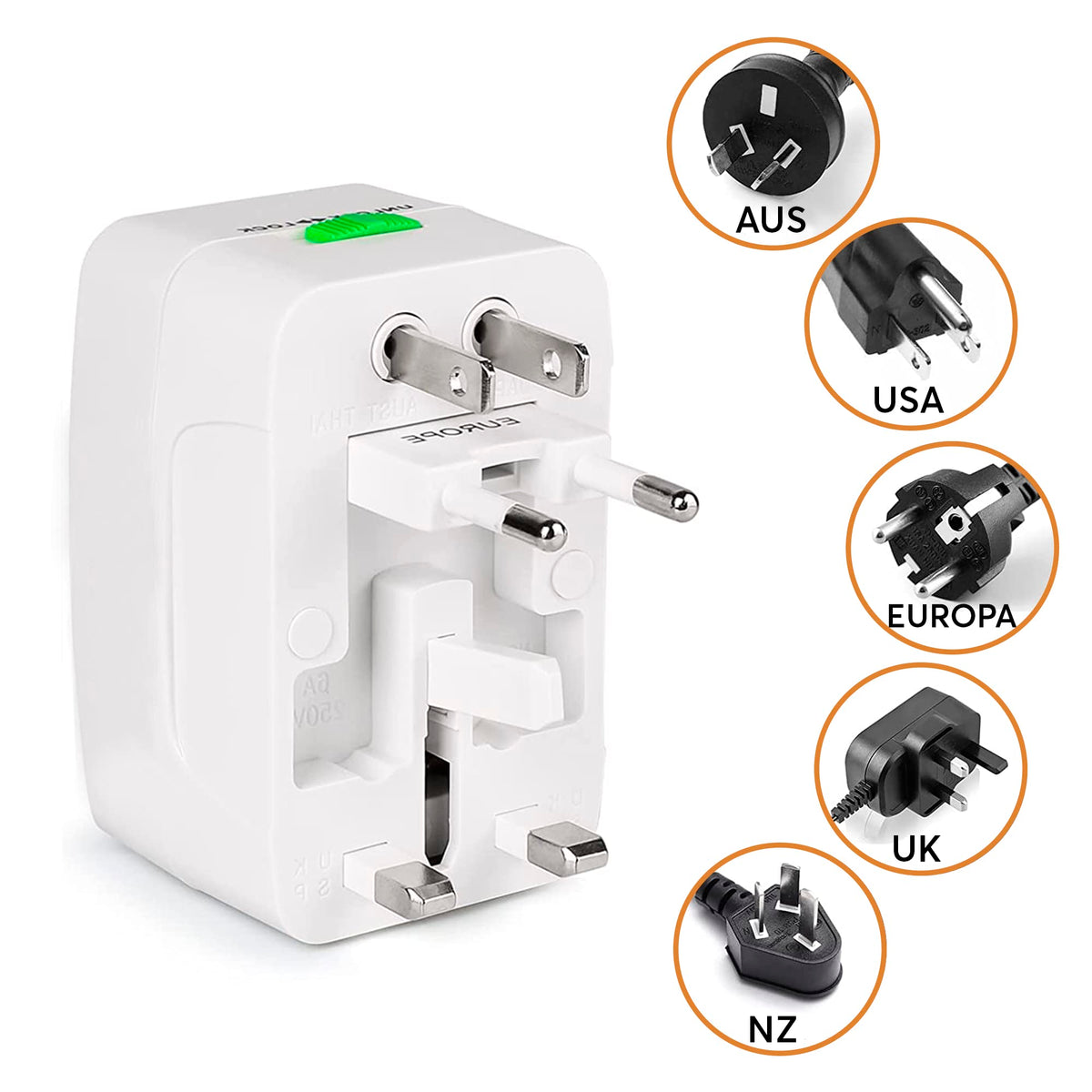 Adaptador Universal de Viaje con Puertos USB-A y USB-C