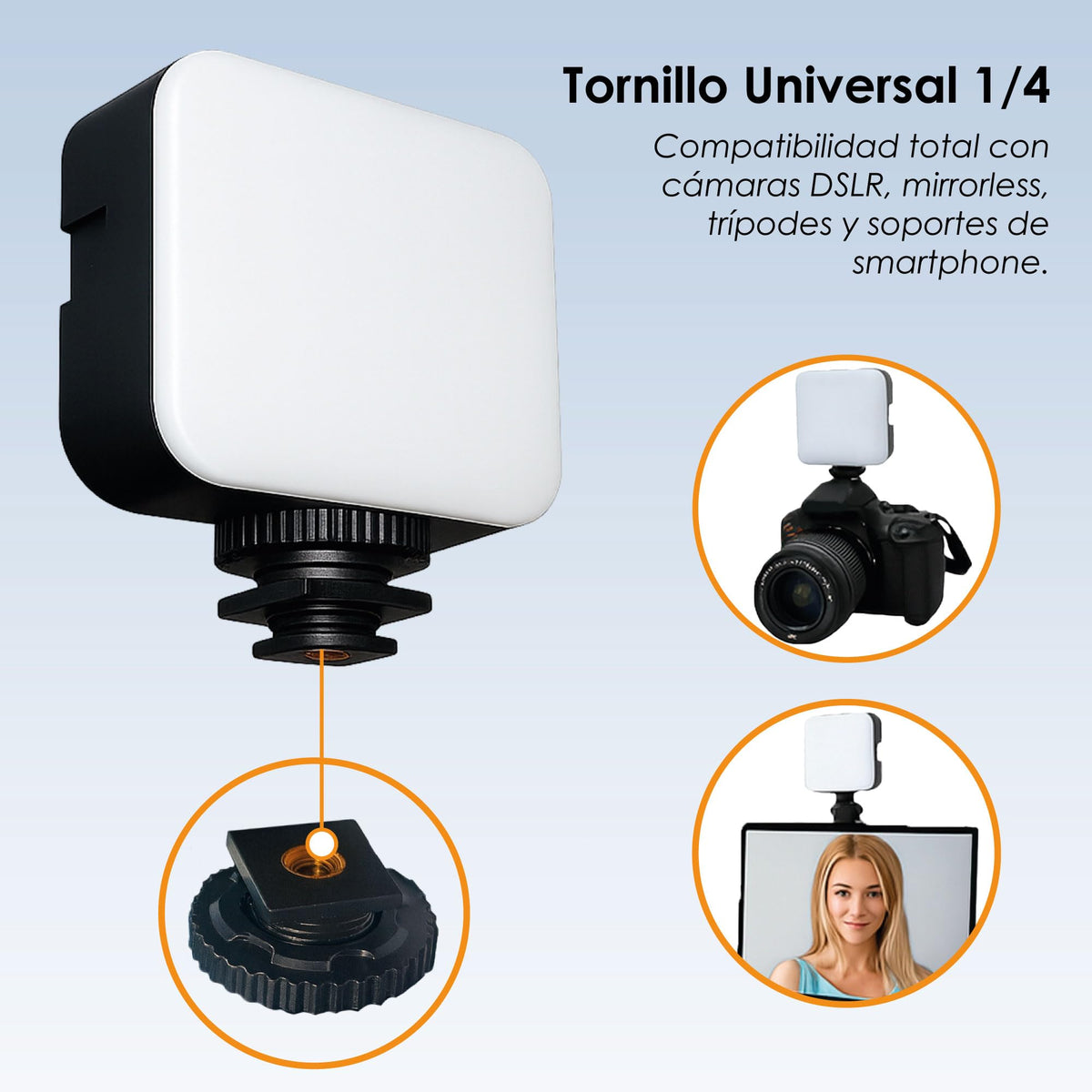 Luz LED para Celular con Clip y Zapata para Cámara
