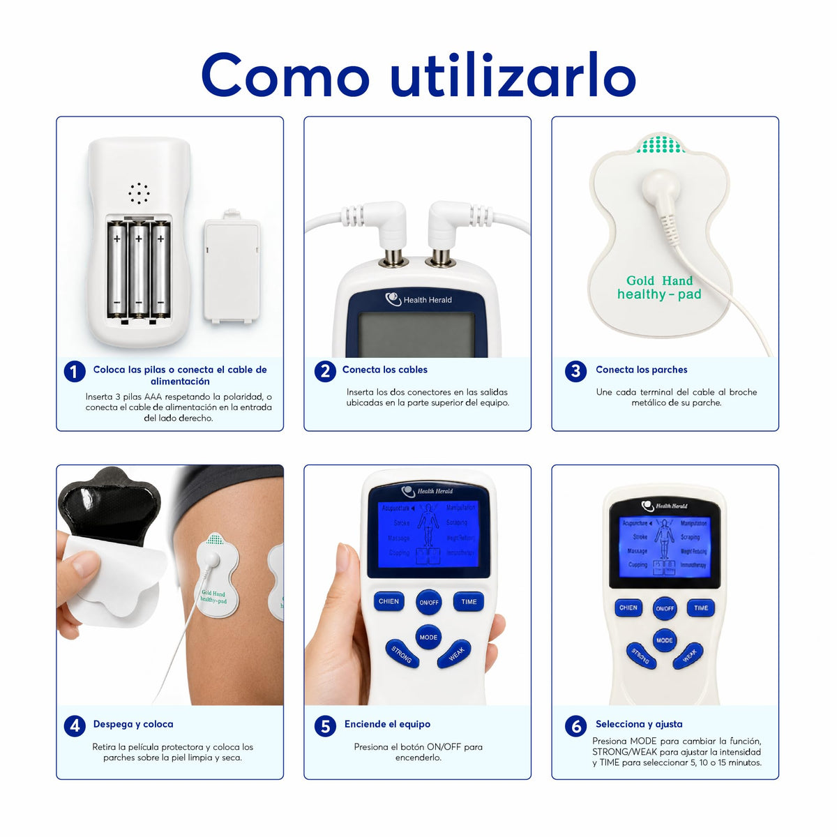 Electroestimulador TENS Portátil con 8 Parches