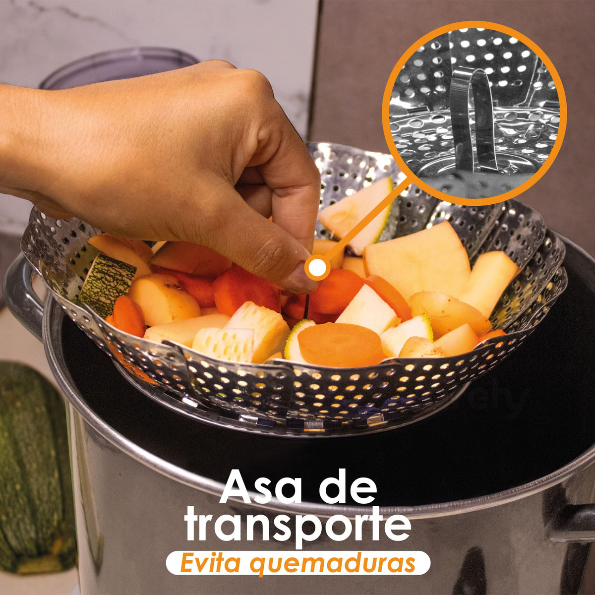 Cesta Vaporera Plegable de Acero Inoxidable 26 y 30 cm