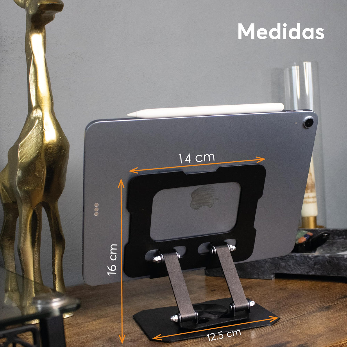 Base Soporte para Tablet de Aluminio Plegable y Giratoria
