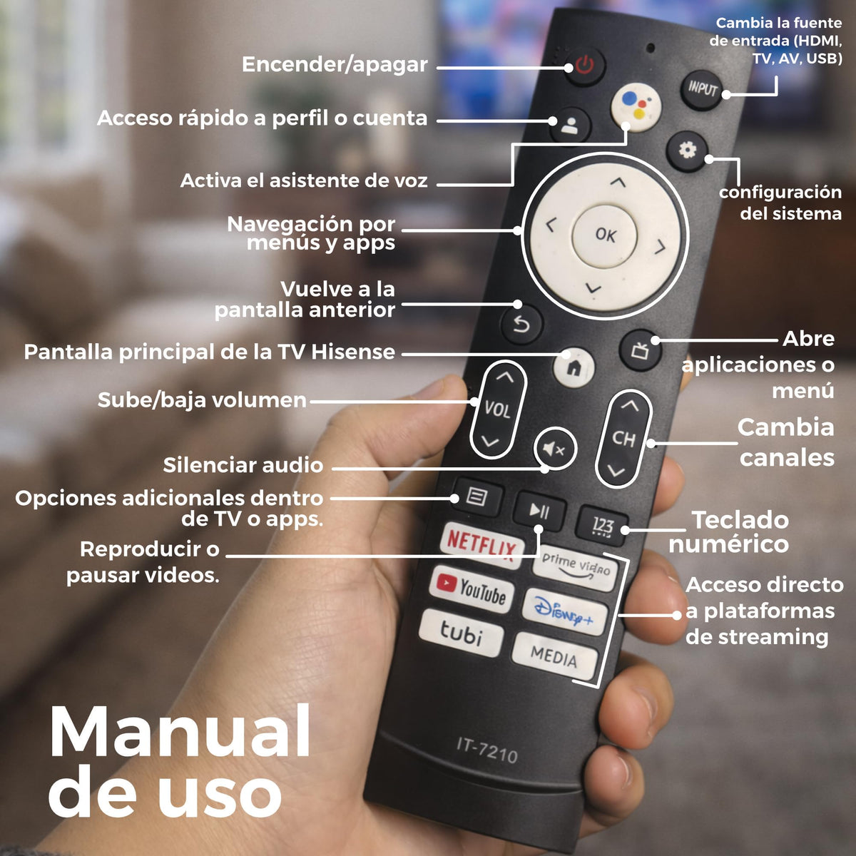 Archy Paquete 2 piezas: Control Remoto compatible con Hisense Smart TV (IT7210)