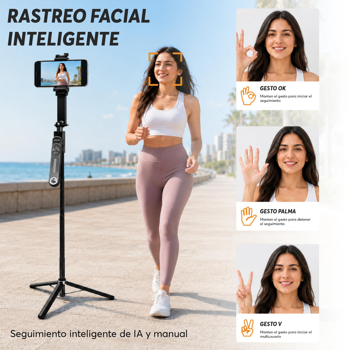 Trípode Selfie con Seguimiento Facial 360° y Control Remoto