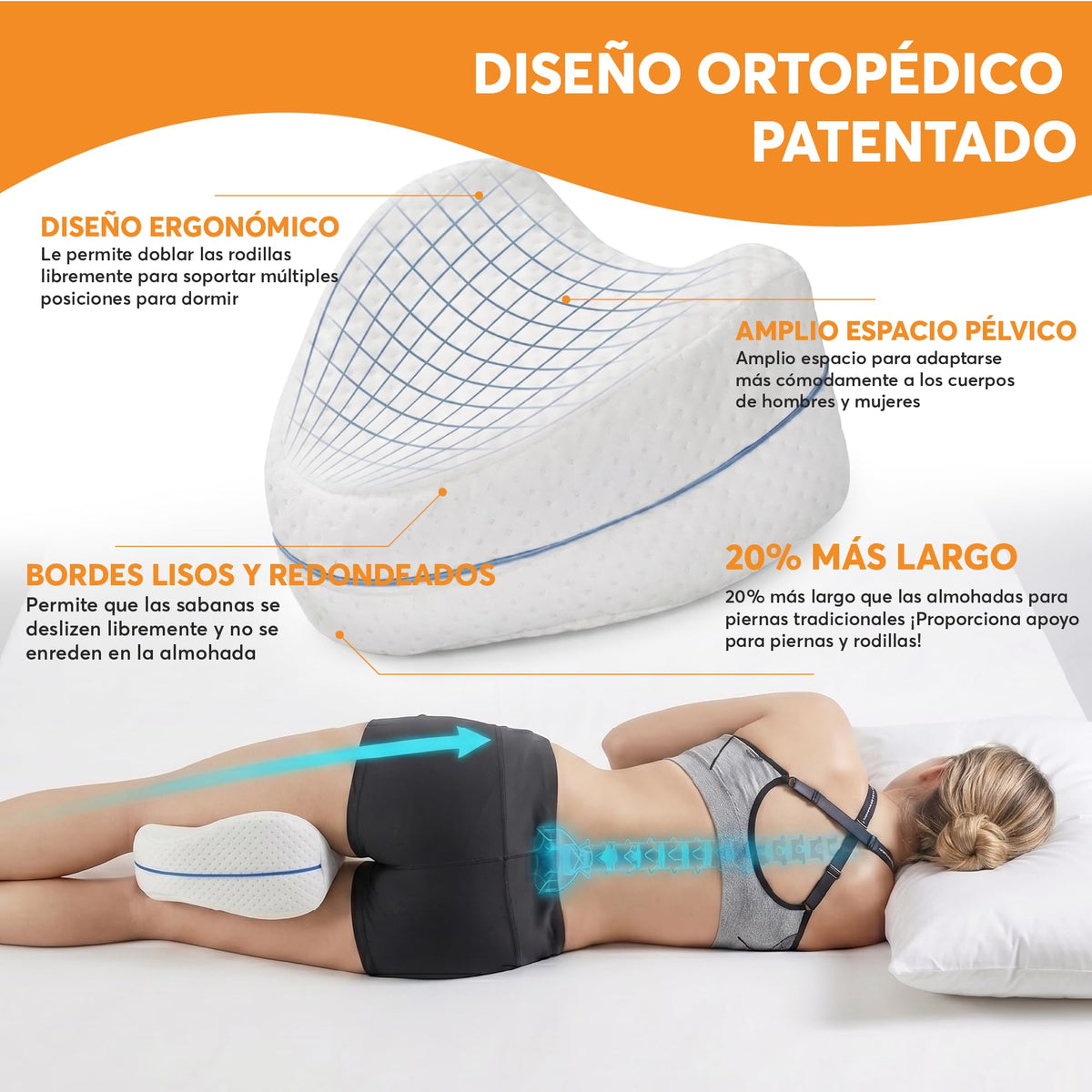 Almohada Ortopédica para Piernas y Rodillas de Memory Foam