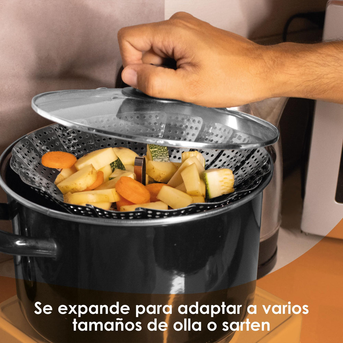 Cesta Vaporera Plegable de Acero Inoxidable 26 y 30 cm