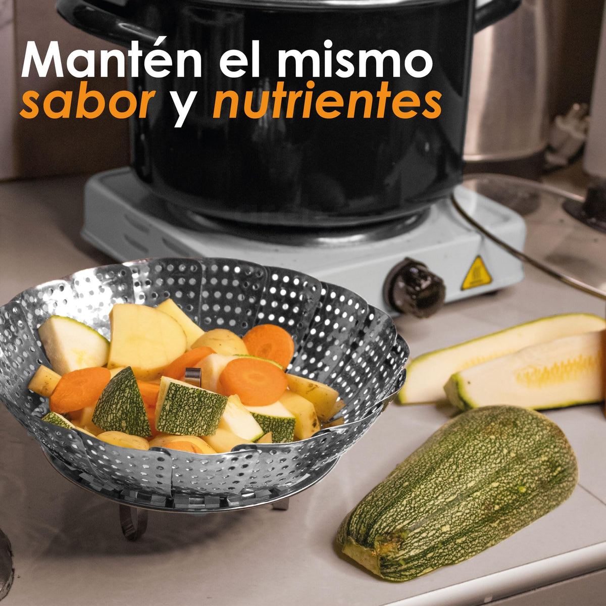 Cesta Vaporera Plegable de Acero Inoxidable 26 y 30 cm