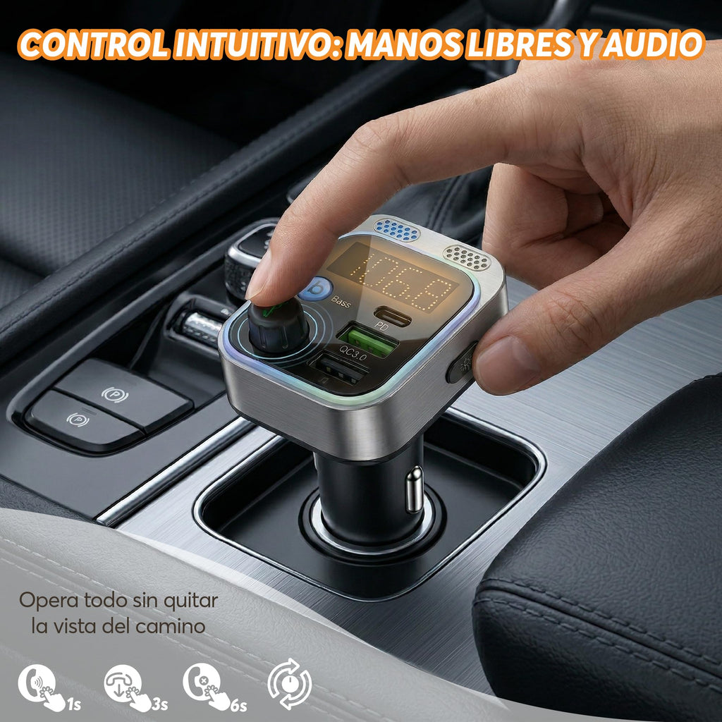 Transmisor Bluetooth 5.3 FM para Carro con USB-C y Carga Rápida