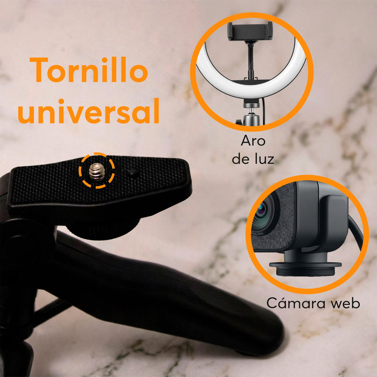 Trípode para Celular 2 en 1 con Mango y Rotación 360°