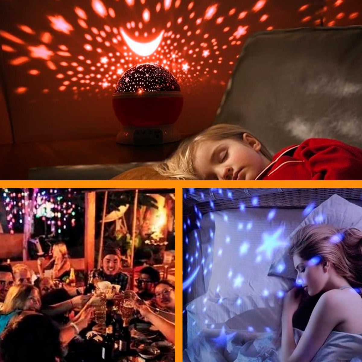 Proyector de Estrellas Giratorio 360° Luz de Noche USB