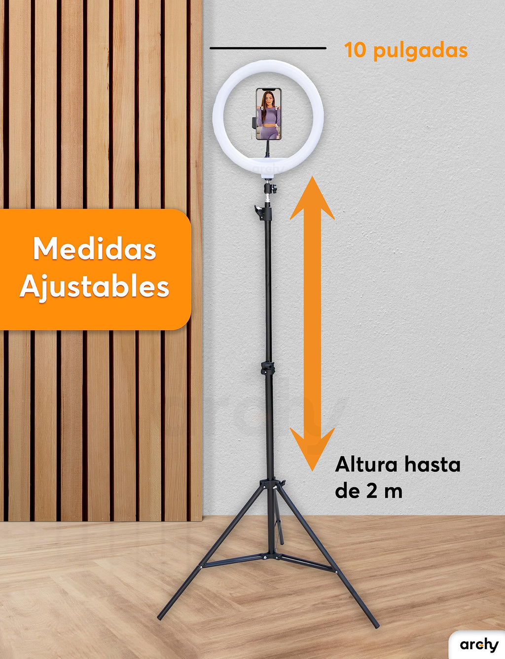 Aro de Luz LED con Tripié de 2 m y Soporte para Celular