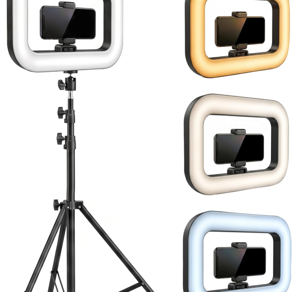 Panel de luz LED profesional de 12” con tripié de 2.1 m, 45 modos y brillo regulable para cámara y celular